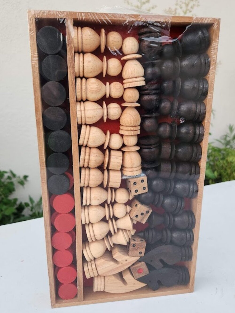 Vintage Wooden Chess Checkers Backgammon Replacement Pieces Complete Set Dice